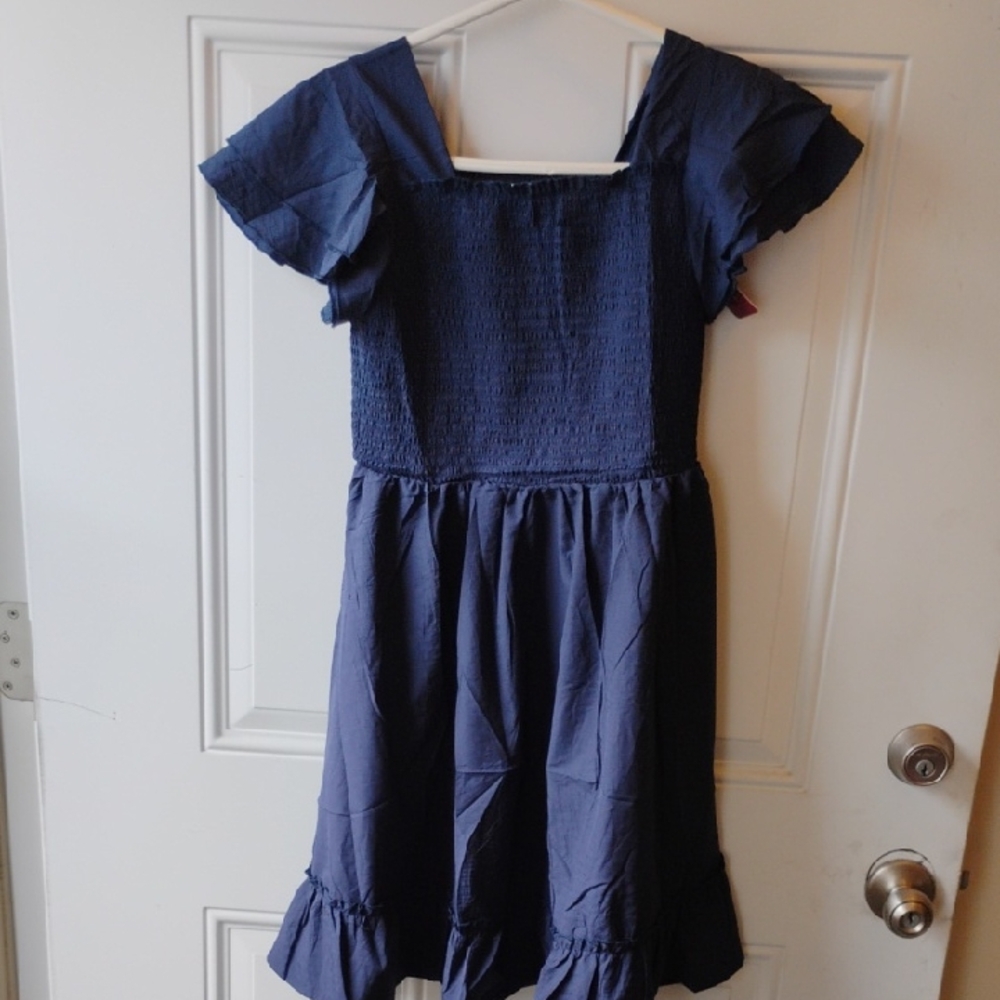 Elegant Navy Kids Dress with Ruffle Sleeves